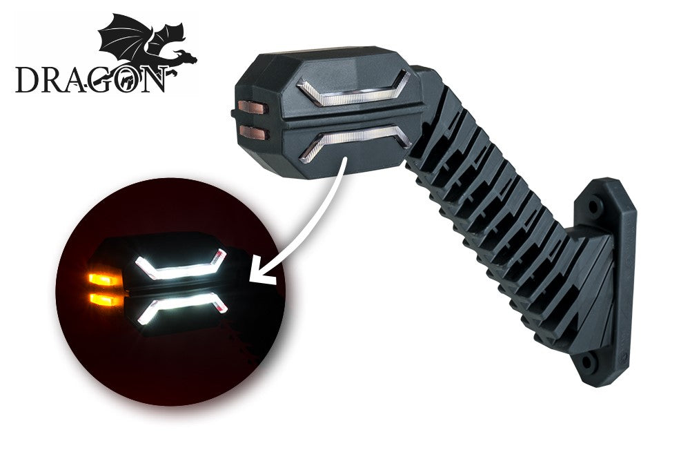 Marker Light Dragon LD 2995 LED lamp with long arm, triple lighting, right-side mounting for trucks and trailers.