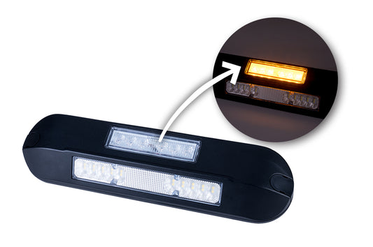 LED Work Lamp With Warning Light (6500 K) RL 3043/BLACK/A1 black housing with bright white and orange strobe LEDs.