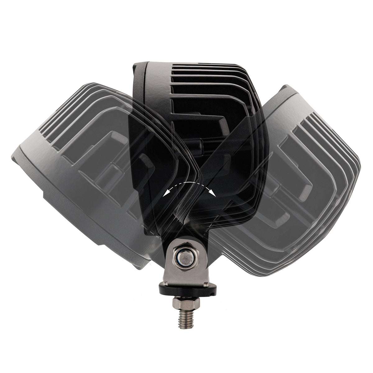 Black oval LRD 3160 RAPTOR LED work light glowing, 5500-lumen 12-LED auxiliary lamp for trucks, agricultural, construction equipment, and off-road vehicles