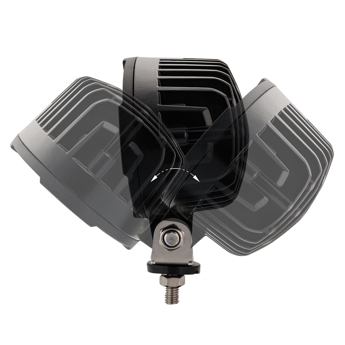 Black oval LRD 3160 RAPTOR LED work light glowing, 5500-lumen 12-LED auxiliary lamp for trucks, agricultural, construction equipment, and off-road vehicles