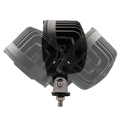 Black oval LRD 3160 RAPTOR LED work light glowing, 5500-lumen 12-LED auxiliary lamp for trucks, agricultural, construction equipment, and off-road vehicles