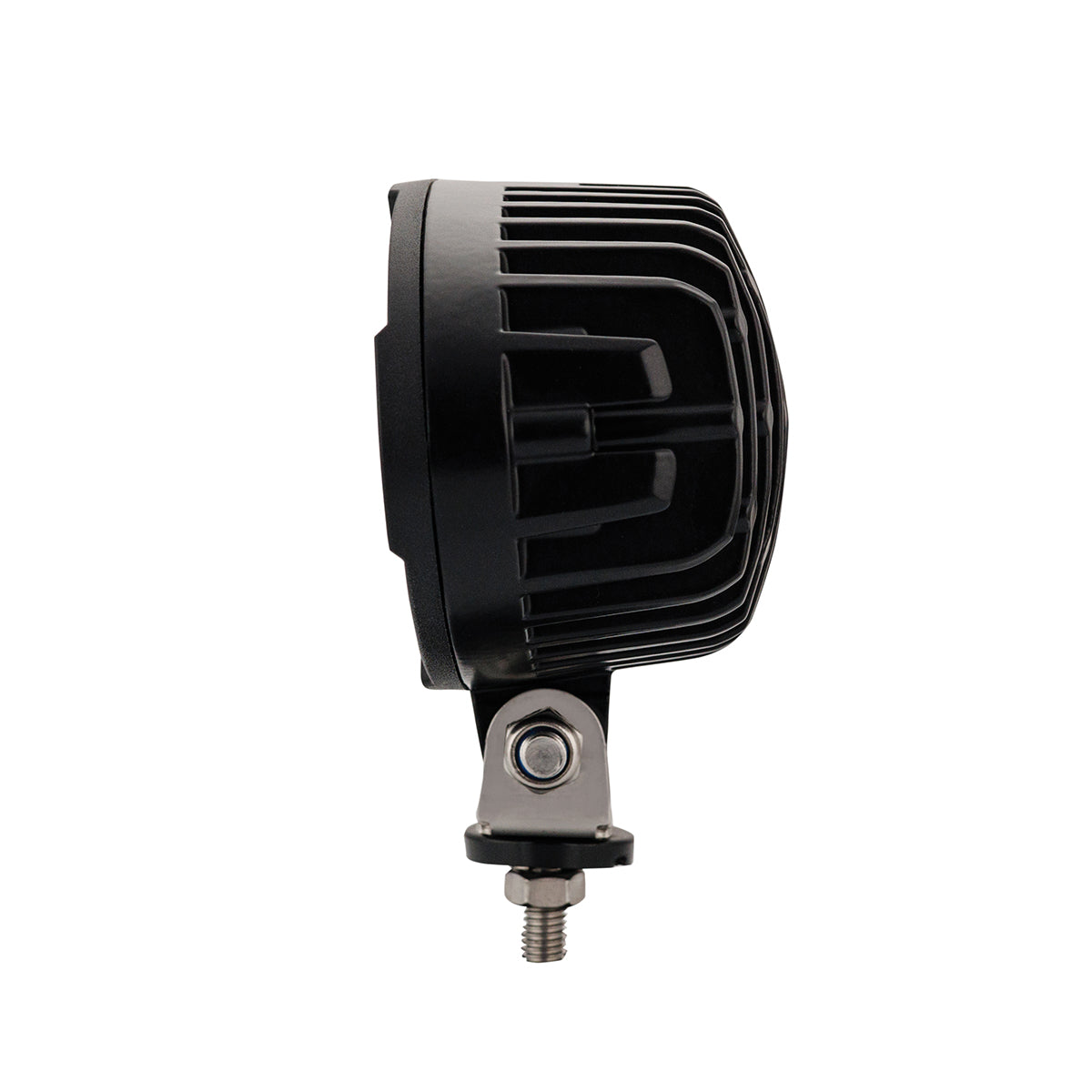 Side view of Oval LRD 3160 RAPTOR LED work light glowing, 5500-lumen 12-LED auxiliary lamp for trucks, agricultural, construction equipment, and off-road vehicles