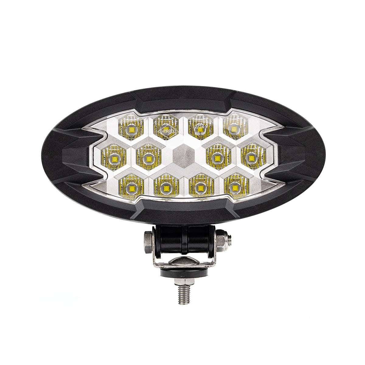 LED work light, 5500-lumen 12-LED auxiliary lamp for trucks, agricultural, construction equipment, and off-road vehicles.