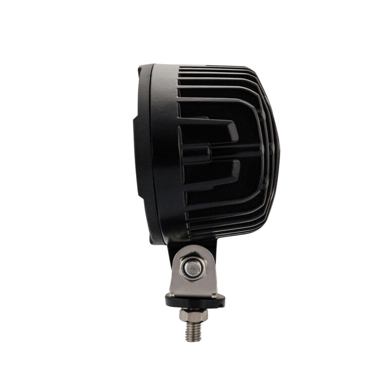 Work light RAPTOR (dispersed light, 2500 lm) LRD 3161 showing side view with cooling fins and mounting bolt assembly