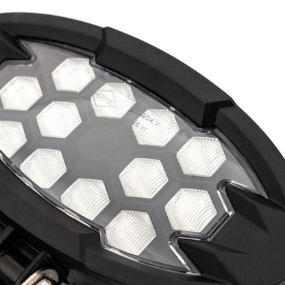 Close-up of Work light RAPTOR (dispersed light, 2500 lm) LRD 3161 showing hexagonal LED pattern in black casing