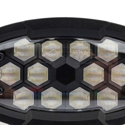 Work light RAPTOR (dispersed light, 2500 lm) LRD 3161 close-up showing hexagonal LED lens arrangement in rugged black frame