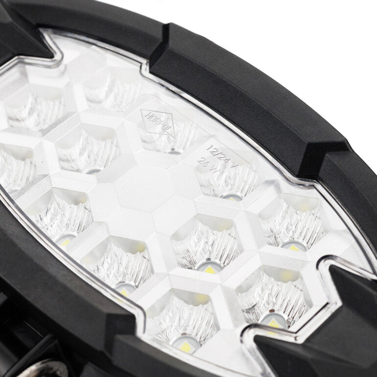 Work light RAPTOR (dispersed light, 2500 lm) LRD 3162 close-up of hexagonal LED cluster with textured reflective surfaces