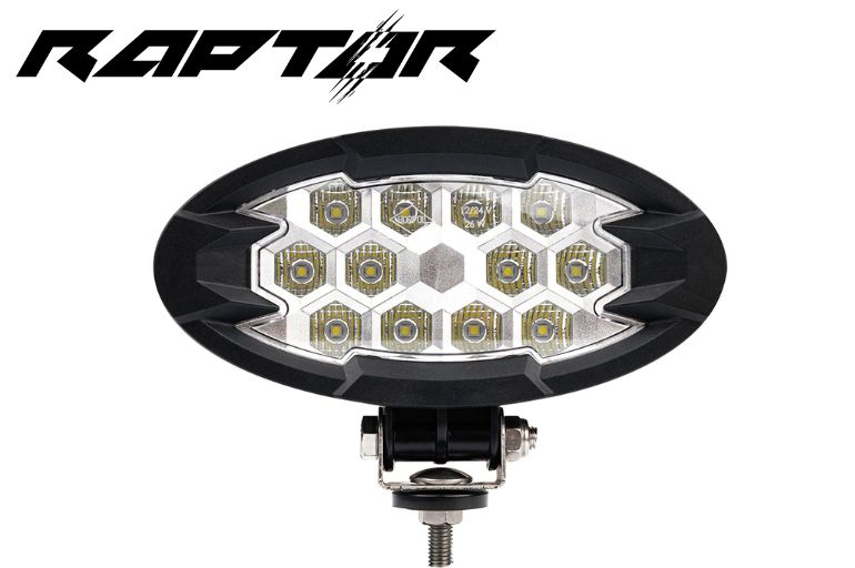Work light RAPTOR (dispersed light, 2500 lm) LRD 3162 close-up of oval LED array with mounting bracket and clear lens cover