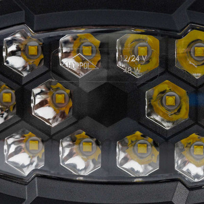 Work light RAPTOR (focused light, 5500 lm) LRD 3169 close-up showing LED clusters with hexagonal lenses and reflective housing detail