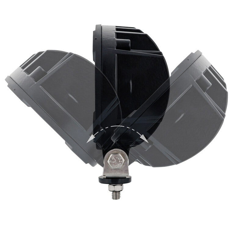 Work light RAPTOR (dispersed light, 2600 lm) LRD 3180 showing adjustable mounting bracket and black housing side view