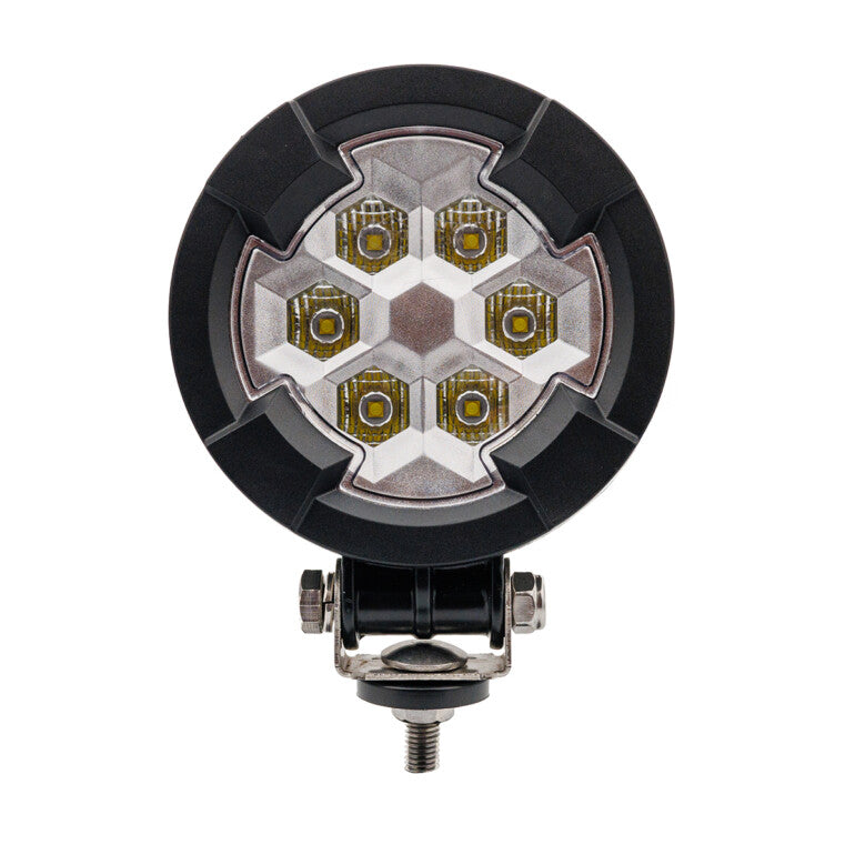 Work light RAPTOR (dispersed light, 2600 lm) LRD 3180 close-up of hexagonal LED lamp with black mounting bracket visible