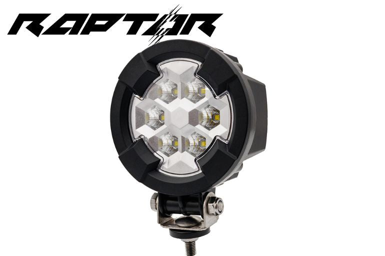 Work light RAPTOR (dispersed light, 2600 lm) LRD 3180 front view showing hexagonal LED array and black protective housing