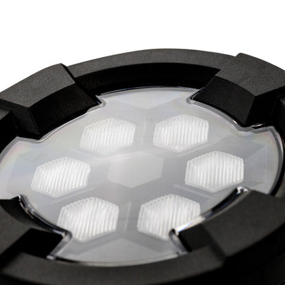 Work light RAPTOR (dispersed light, 1600 lm) LRD 3181 close-up of frosted hexagonal LED lenses in black rugged housing