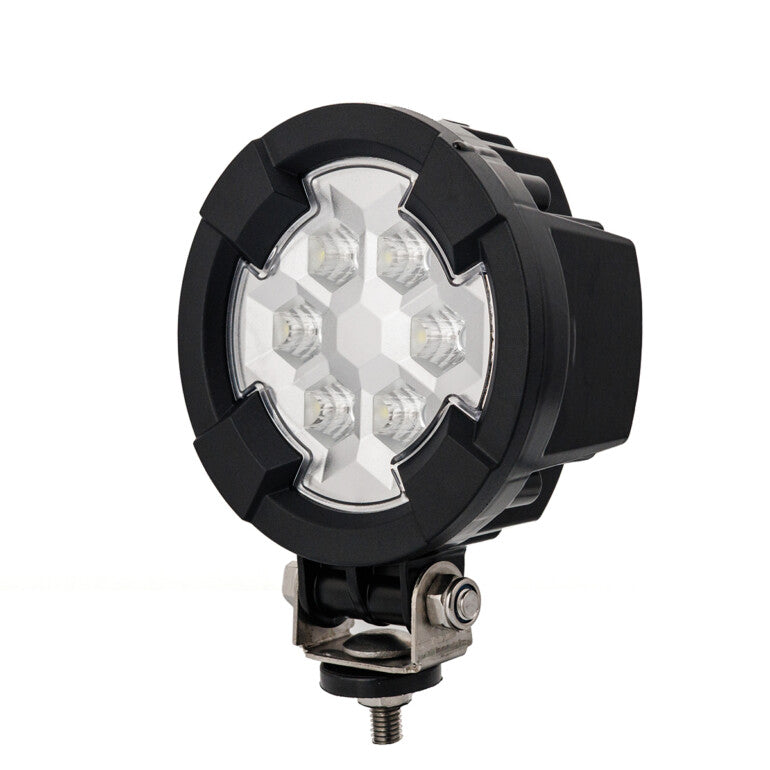 Work light RAPTOR (dispersed light, 1600 lm) LRD 3182 with hexagonal LED cluster and sturdy black housing mounted on metal bracket