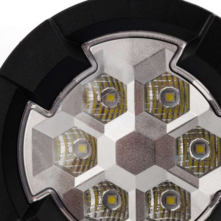 Work light RAPTOR (dispersed light, 1600 lm) LRD 3182 close-up of hexagonal LED lenses with black outer casing