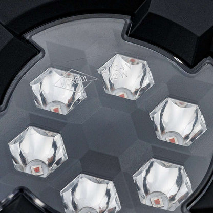 Work light RED SPOT RAPTOR (focused beam, 650 lm) LRD 3186 close-up of hexagonal LED reflectors inside clear lens