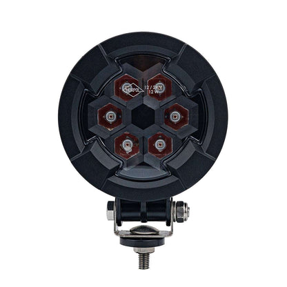Work light RED SPOT RAPTOR (focused beam, 650 lm) LRD 3186 front view showing hexagonal LED layout and mounting bracket