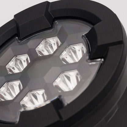 Close-up of six LED lenses inside black housing of Work light RAPTOR (focused light, 1600 lm) LRD 3187