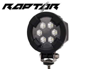 Work light RAPTOR (focused light, 1600 lm) LRD 3187 close-up of six LED modules in black protective housing with mounting bracket