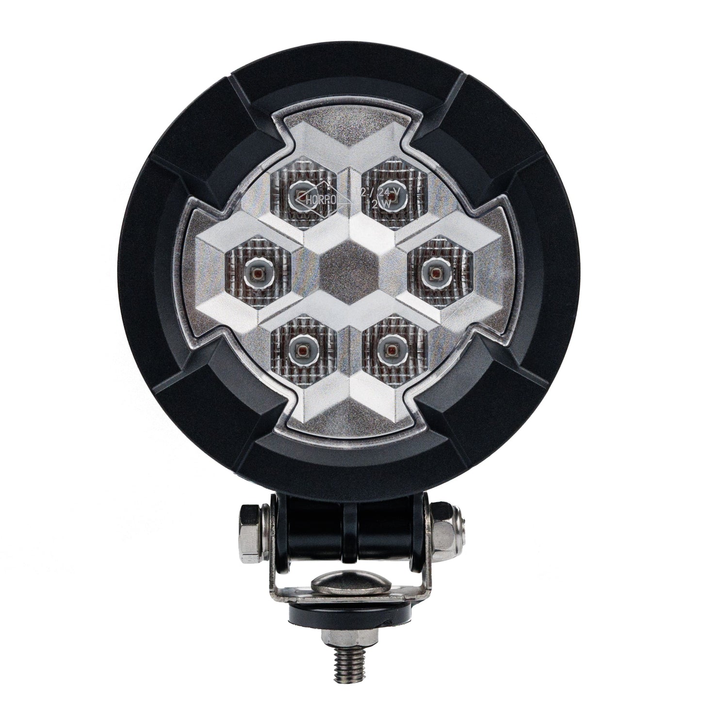 Work light RAPTOR (dispersed light, 650 lm) LRD 3188 front view showing six LED clusters in rugged black housing with mounting bracket