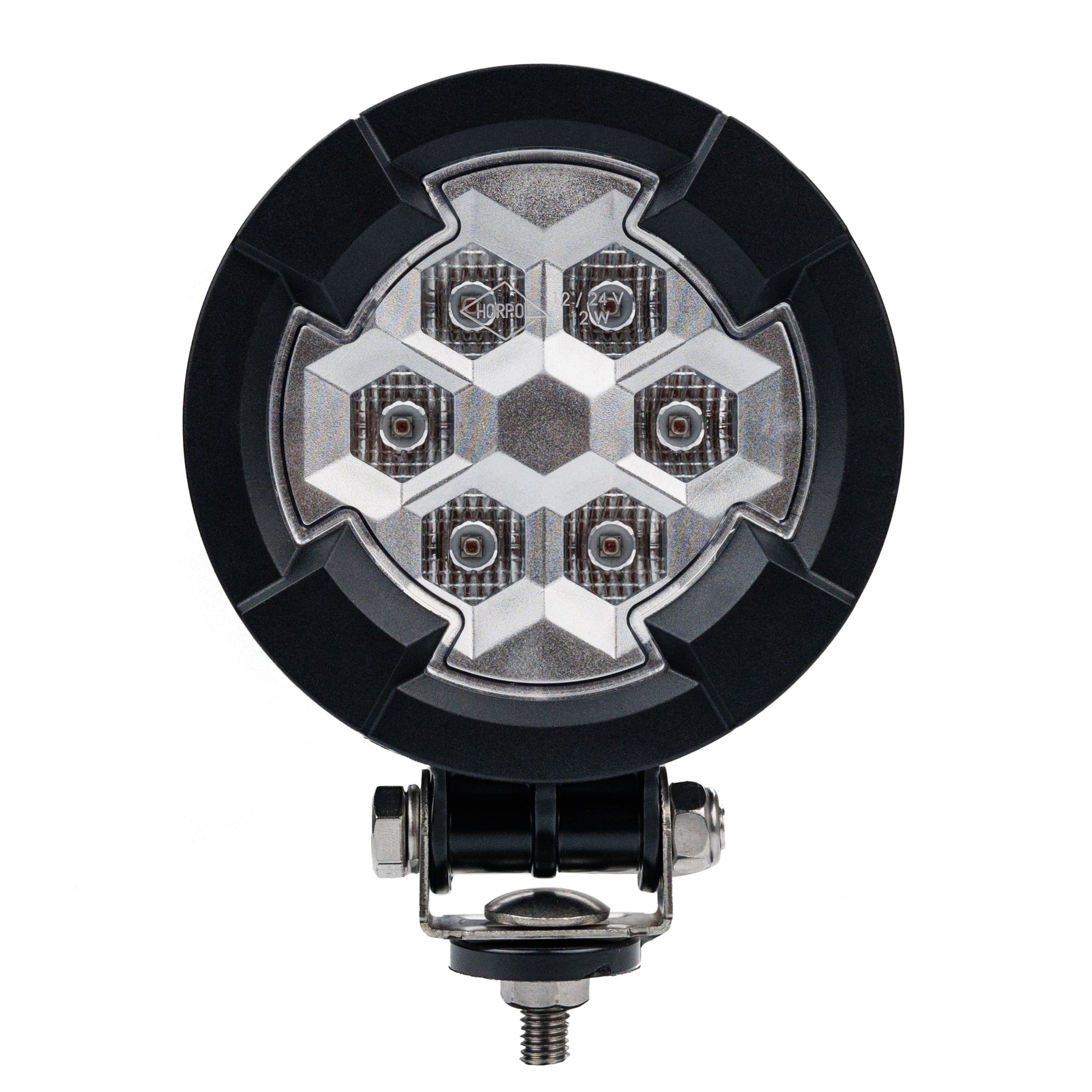 Work light RAPTOR (dispersed light, 650 lm) LRD 3188 front view showing six LED clusters in rugged black housing with mounting bracket