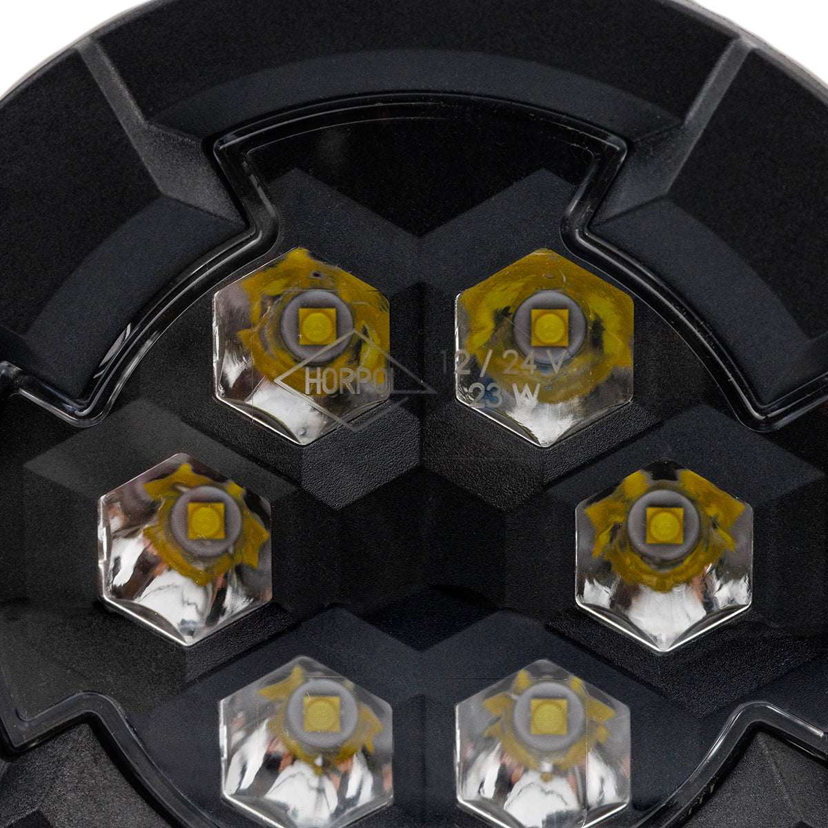 Close-up of five LED modules arranged in black casing of Work light RAPTOR (focused light, 2600 lm) LRD 3189