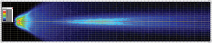 Light intensity and beam distribution diagram for Work light RAPTOR (focused light, 1600 lm) LRD 3187 demonstrating focused reach