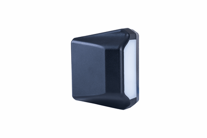 Black rectangular license plate light on a white background