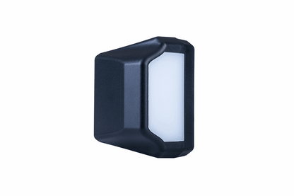 Black rectangular license plate light on a white background