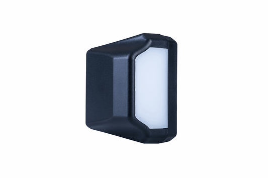 Black rectangular license plate light on a white background