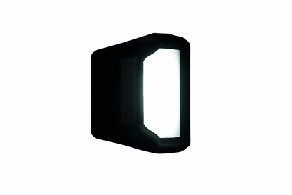 Black rectangular license plate light on a white background