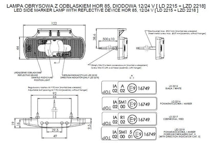 LED Marker Light LD 2217 with dual-function rear light, integrated reflector, IP68 waterproof, universal fit for 12V/24V vehicles.