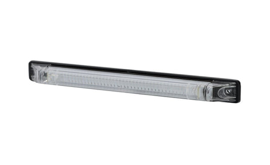 2 White LED Marker light LD 475 rear marker light with transparent lens and dual voltage for vehicle safety and visibility.
