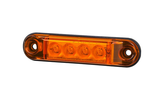Amber Side Marker Light Slim Type LD 2328 showing ultra-slim amber LED design with 4 LEDs and mounting holes.