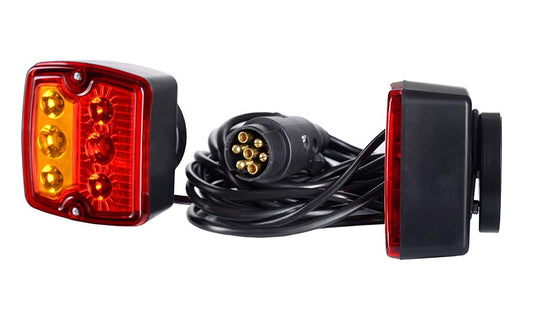 LED LAMP SET WITH MAGNETS ZPR 2128 showing magnetic rear lights with 6 LEDs each and 7-PIN 12V plug and cable.