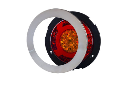 Multifunction LED Rear Chrome Lamp LUCY LZD 2423 Left + Right Usable with red and amber lights and chrome ring.