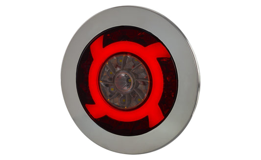 Multifunction LED Rear Chrome Lamp LUCY LZD 2425 left and right usable with red LED and chrome trim ring.
