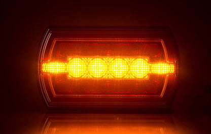 Multifunction Rear LED Light Cleo LZD 2790 glowing amber turn indicator light for vehicles and trailers.