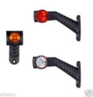 Set of three roadlites LED outline arm marker lights with red, amber, and white indicators on a black background