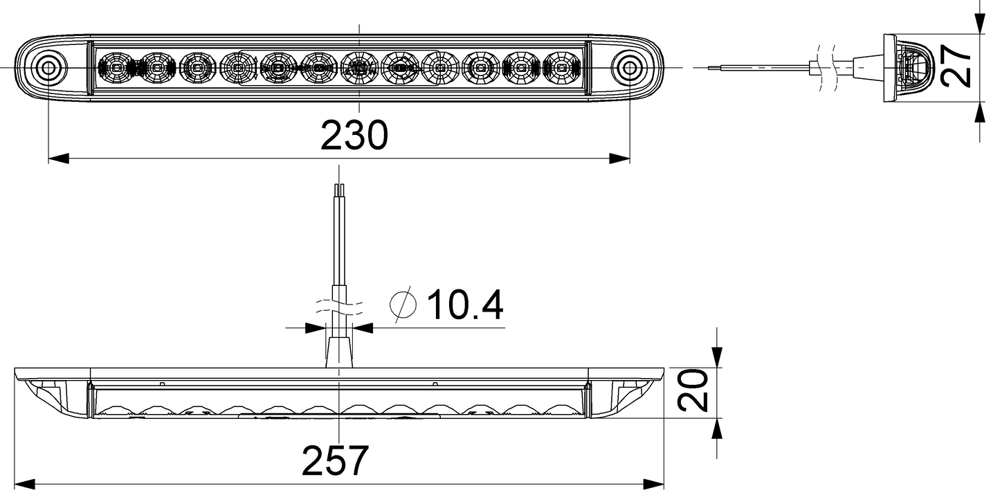 LED Rear Static Direction Indicator RL 2249/ST with 12 amber LEDs, waterproof IP68, universal mounting, 12/24V compatible.