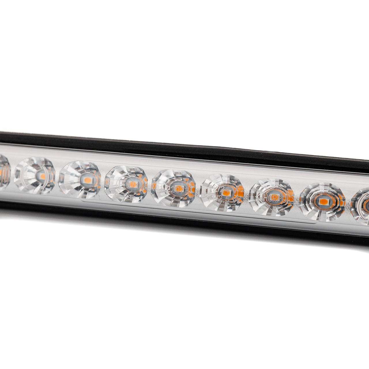 Close-up of the LED Rear Static Direction Indicator RL 2249/ST showing amber LED lights in a durable black housing.