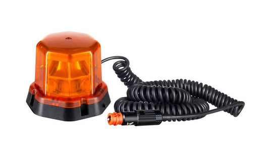 Magnetic LED Amber Orange Flashing Warning Light RL 2275 with 48 LEDs and spiral cigarette plug cable.