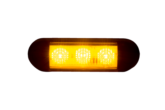 LED Amber Flashing Warning Light LDO 2675 with 3 LEDs, amber light, compact design, and waterproof IP68 rating for vehicle safety.