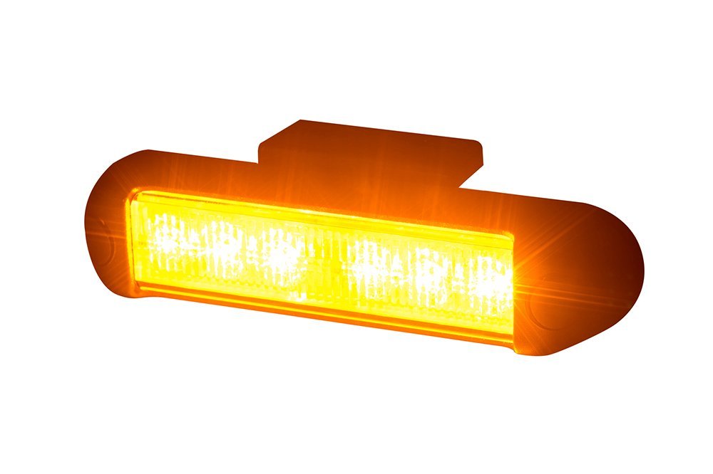 LED Amber Flashing Warning Light LDO 2782 with 6 amber LEDs, 4 flash modes, compact, IP68 waterproof, dual voltage.